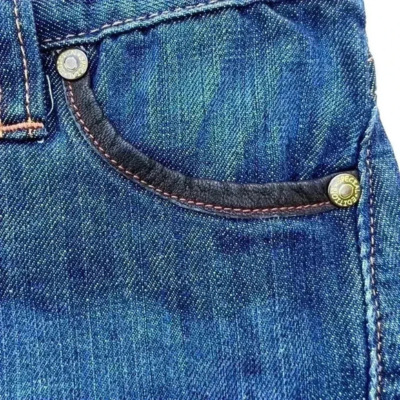 OLD NAVY SPECIAL EDITION DENIM SKIRT•SIZE 4•DARK WASH LEATHER TRIM 5 POCKETS• - Picture 5 of 8